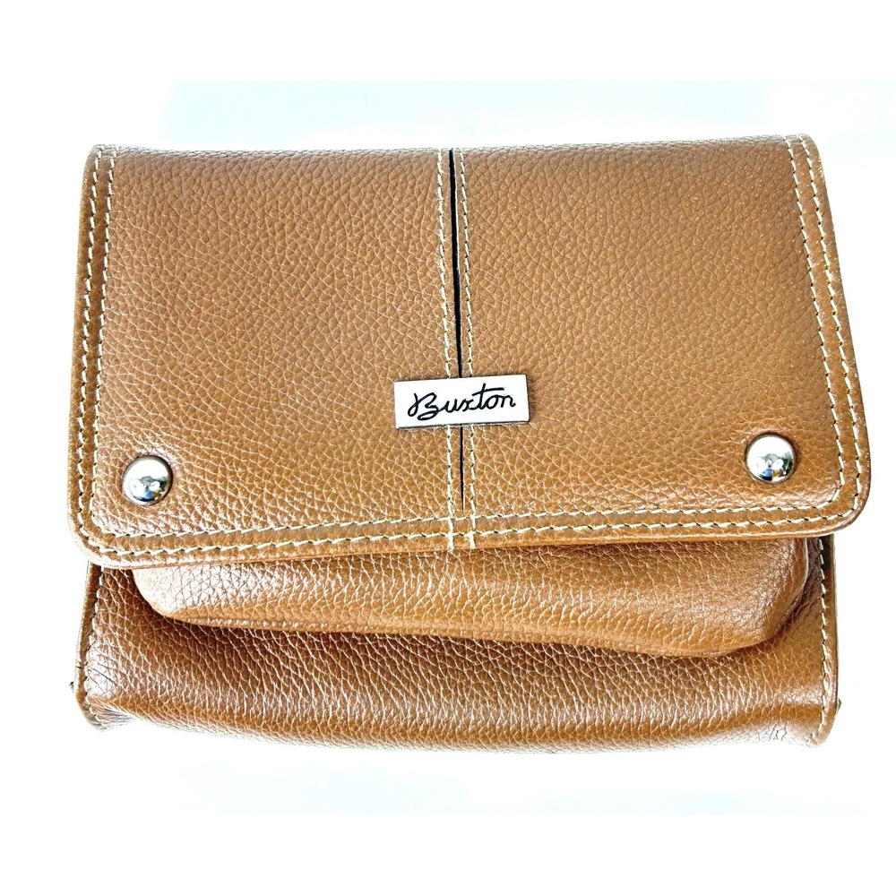 Buxton Wallet Womens Camel Med Coin Mirror CC Holder Retro Insert Pebbled VTG A+